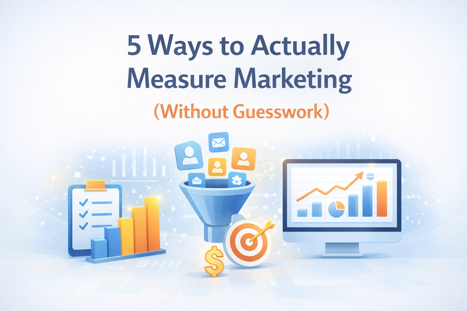 Illustration showing five practical ways to measure marketing performance using leads, funnels, and business growth metrics.