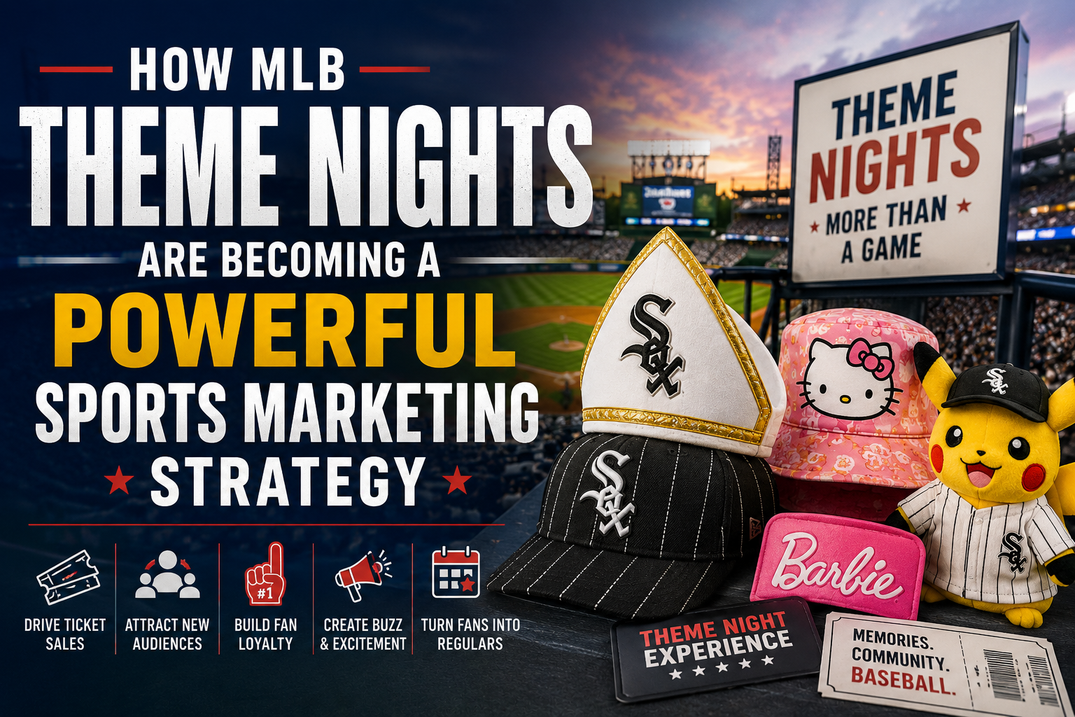 Major League Baseball theme night promotion showcasing fan engagement, creative giveaways, and sports marketing strategies designed to attract new audiences.