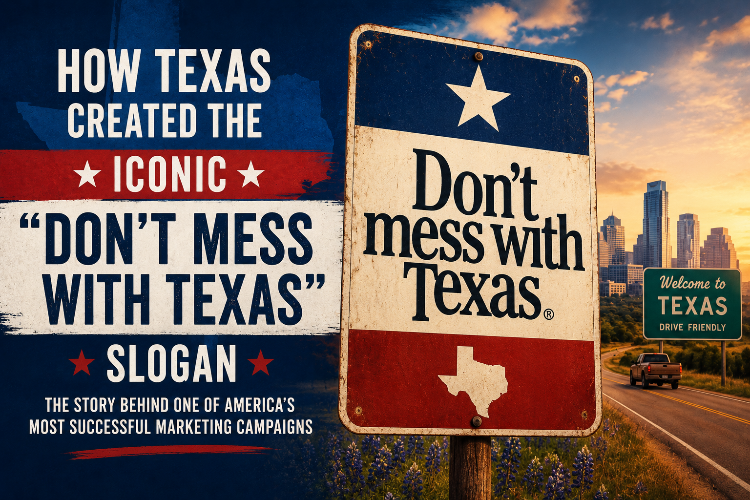 Illustration featuring the iconic "Don't Mess With Texas" slogan and the history behind one of the most successful marketing campaigns in Texas history.